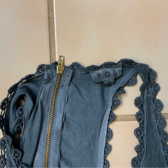 POL Clothing- Sleeveless Racerback  Baby Doll Dress W/ Lace Detail Sz S Blue New - Picture 6 of 6